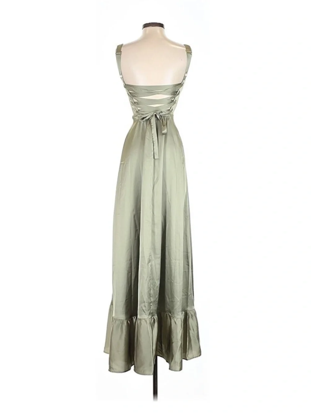Show Me Your MuMu Clarissa Corset Moss Green Satin Lace-Up Back Dress - Picture 8 of 9